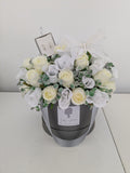 Winter White Hat Box of Joy Earrings Silk Flowers Gift