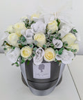 White & Silver Hat Box of Joy Silk Flowers Gift