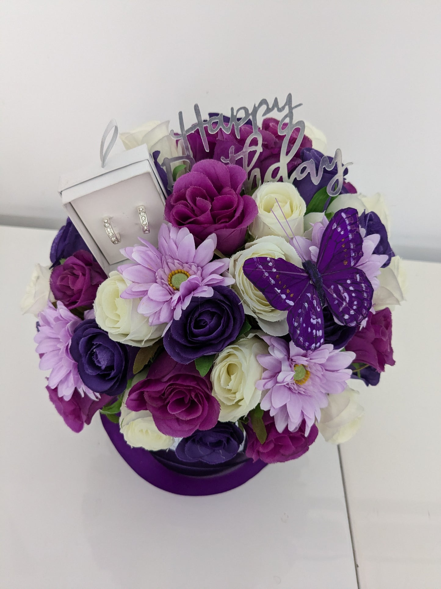 Birthday Purple Butterfly Hat Box of Joy Silk Flowers Gift