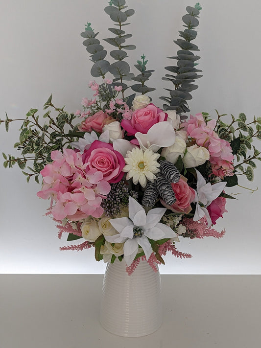 Silver & Pink Stunning Silk Flower Arrangement
