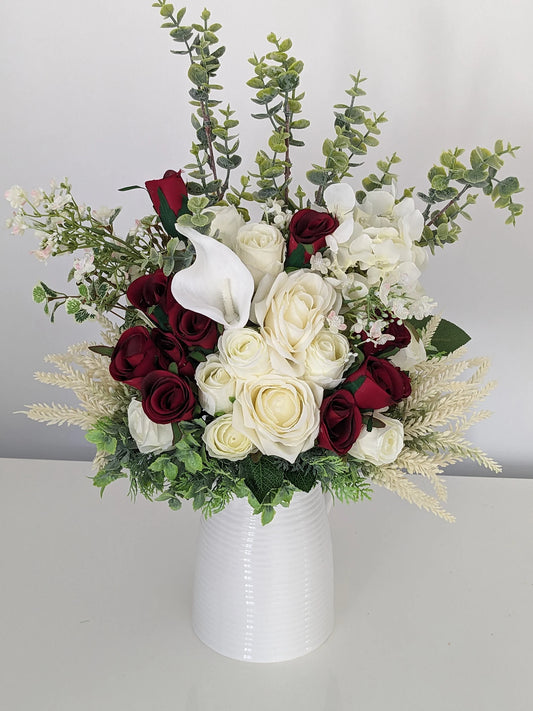 Red & Cream Stunning Silk Flower Arrangement