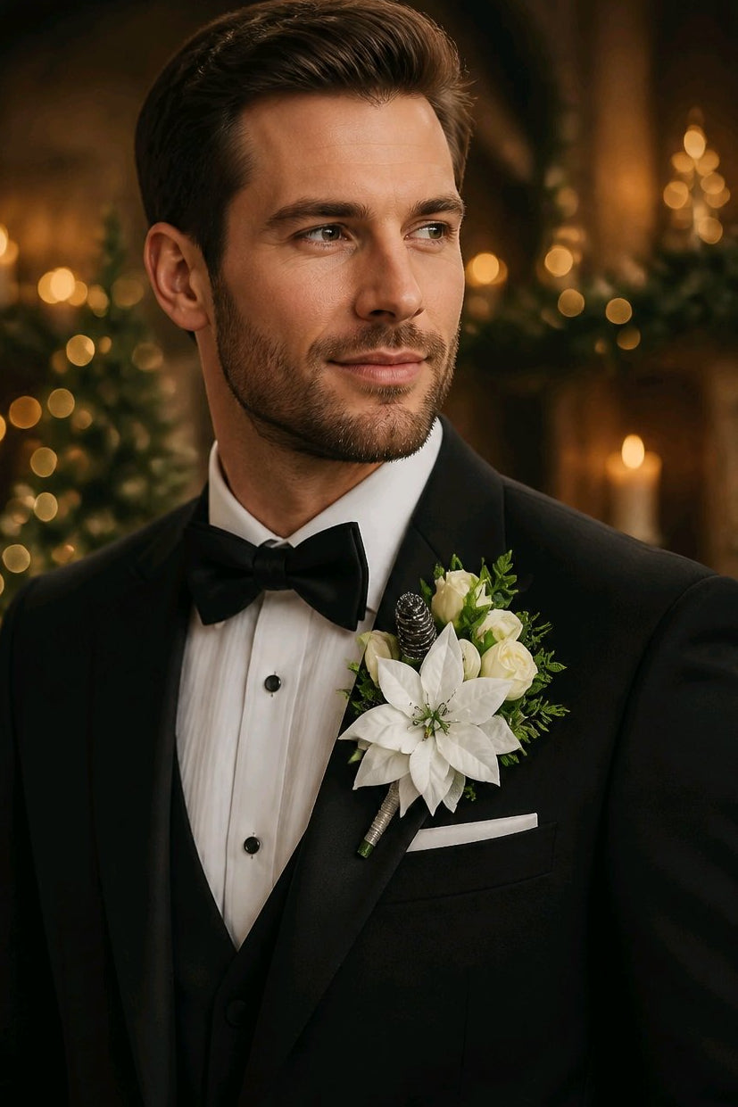 White & Silver Christmas Stunning Wedding Buttonhole