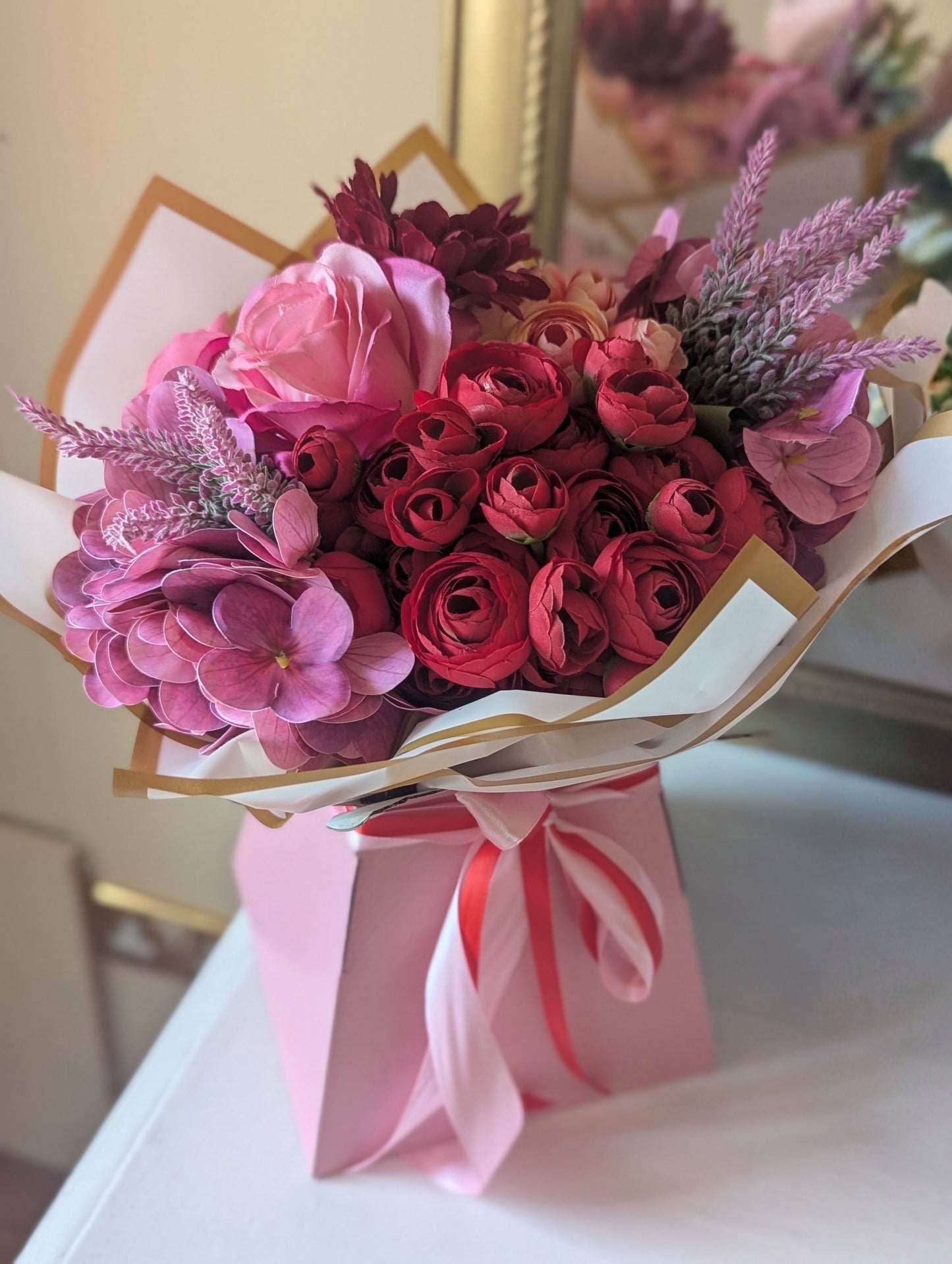 Dark Pink/Red Peonies Hand tied Bouquet Gift