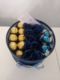 Blue Ferrero & Lindt Hat Box Silk Flowers Gift - Medium