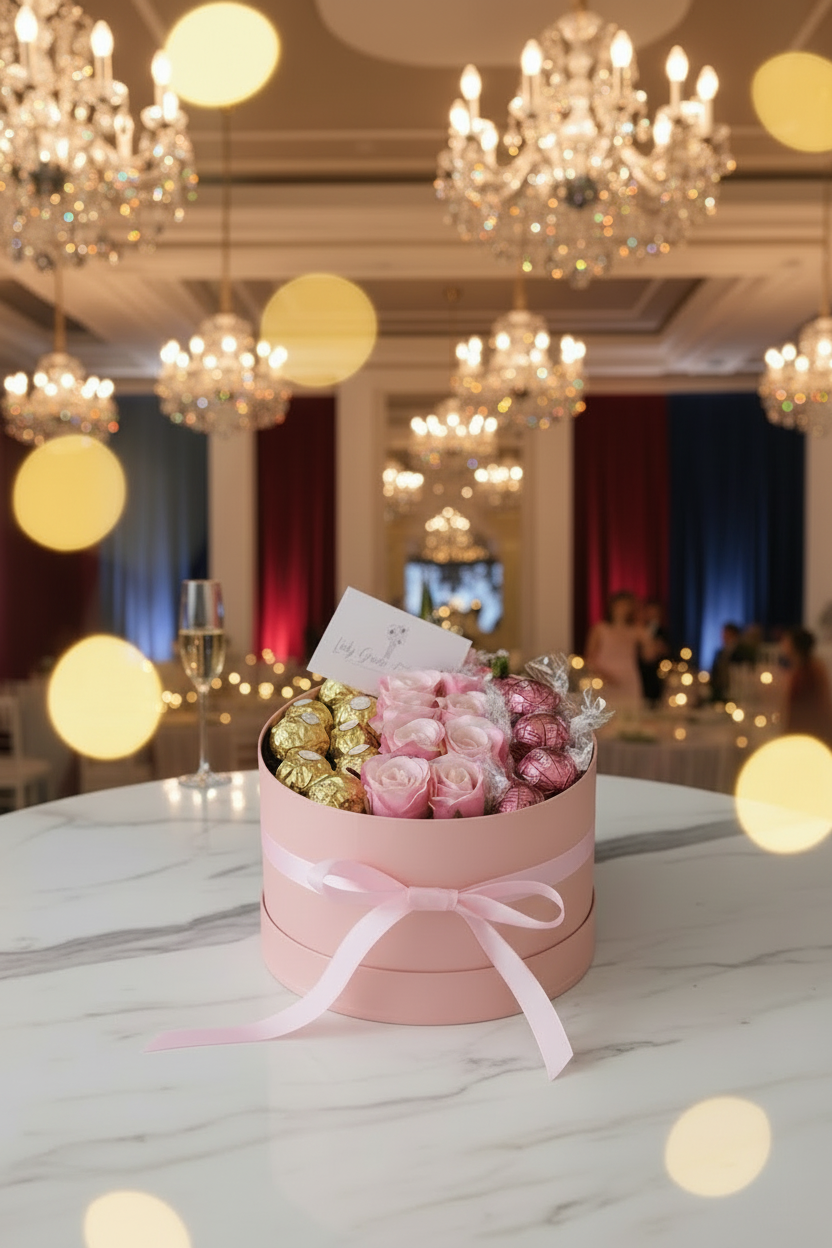 Ferrero & Lindt Hat Box Silk Flowers Gift - Small