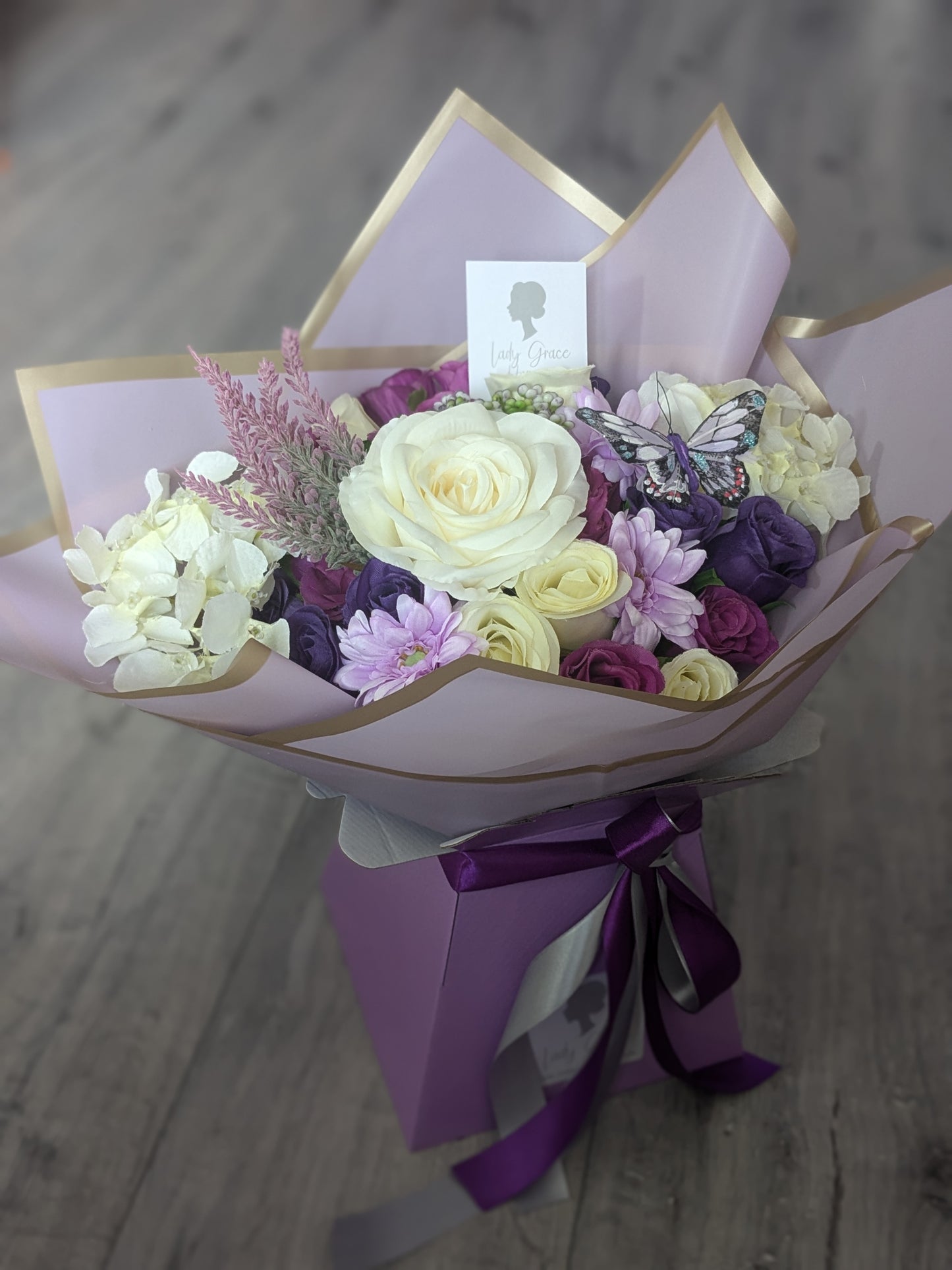 Purple & Cream Stunning Handtied Bouquet