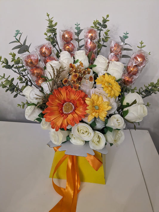 Lindt Lindor Orange & Cream Stunning Silk Flowers Bouquet Gift