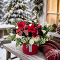 Christmas Winter Red & Cream Stunning Silk Flowers Hat Box