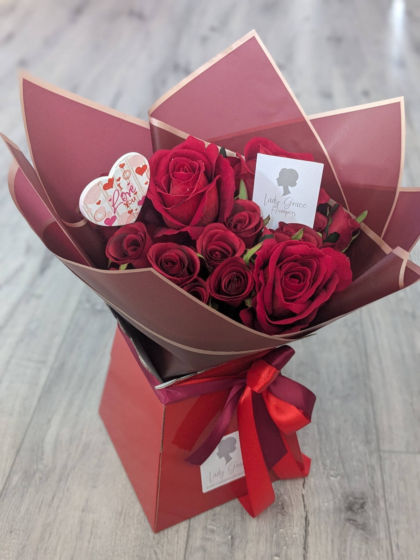 I Love You Red Stunning Handtied Silk Flowers Bouquet