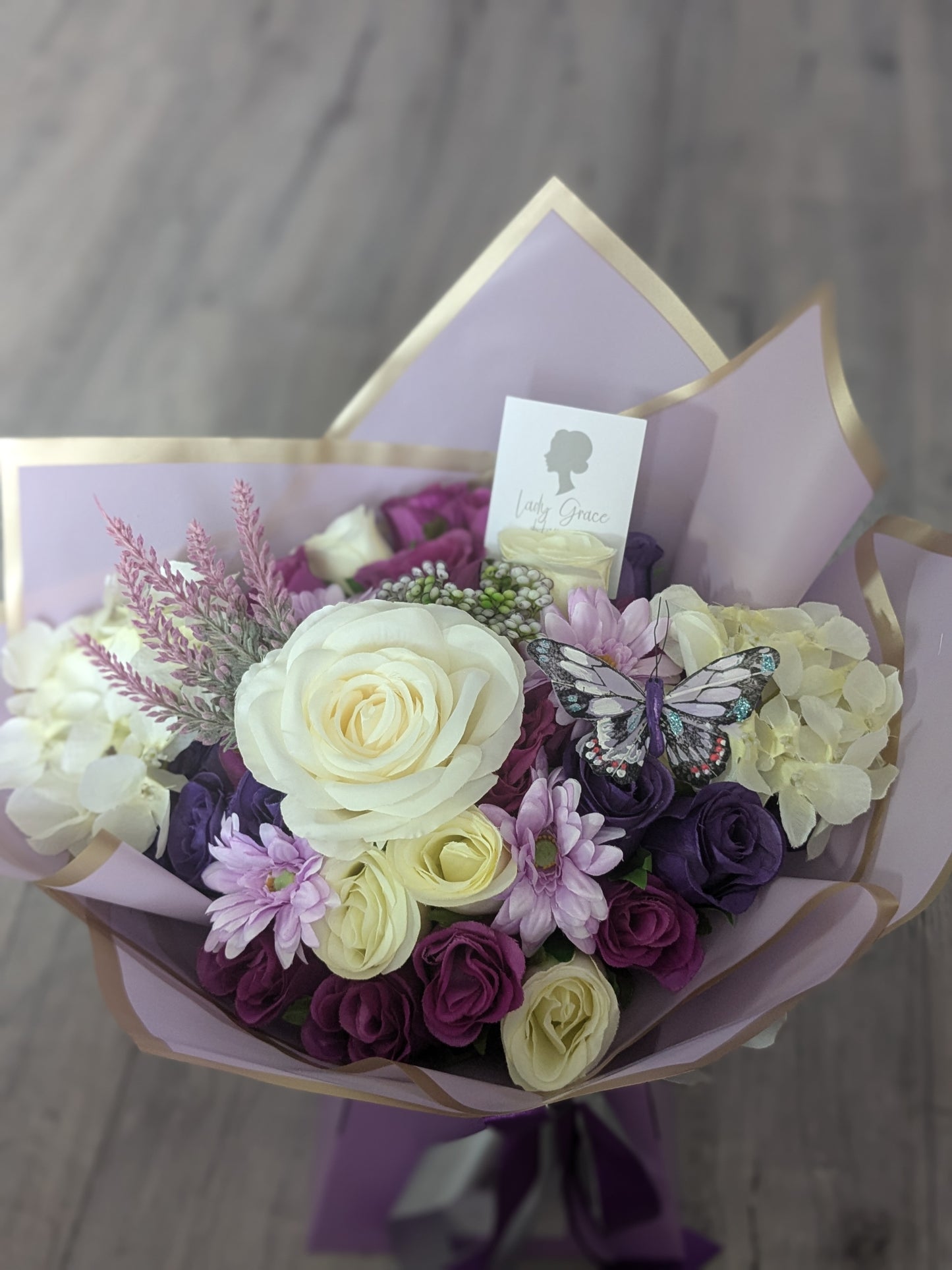 Purple & Cream Stunning Handtied Bouquet