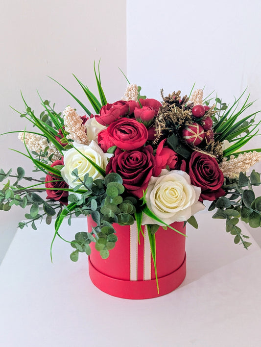 Red Christmas Peony Silk Flowers Hat Box