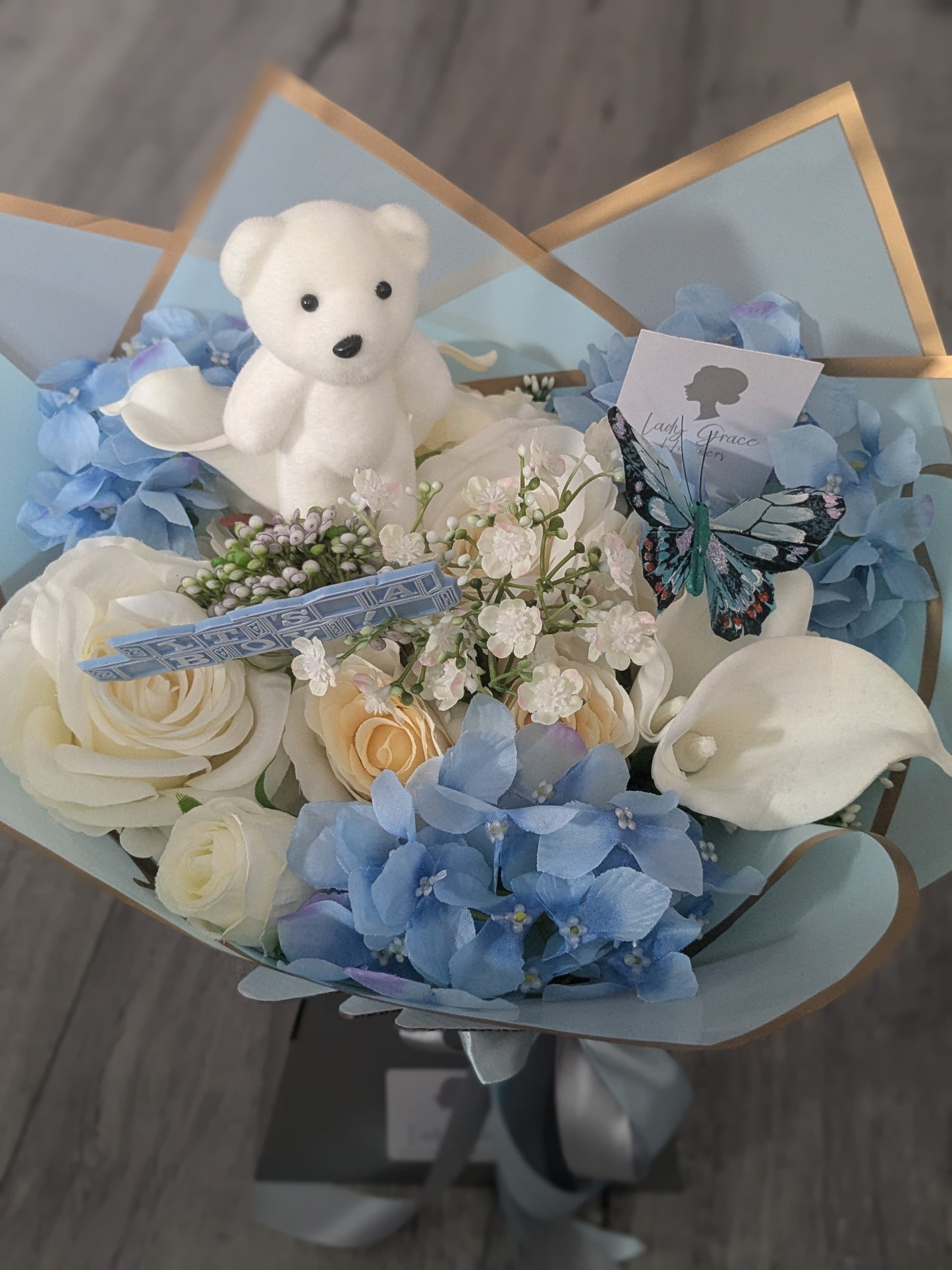 Baby Boy Blue Stunning Handtied Bouquet