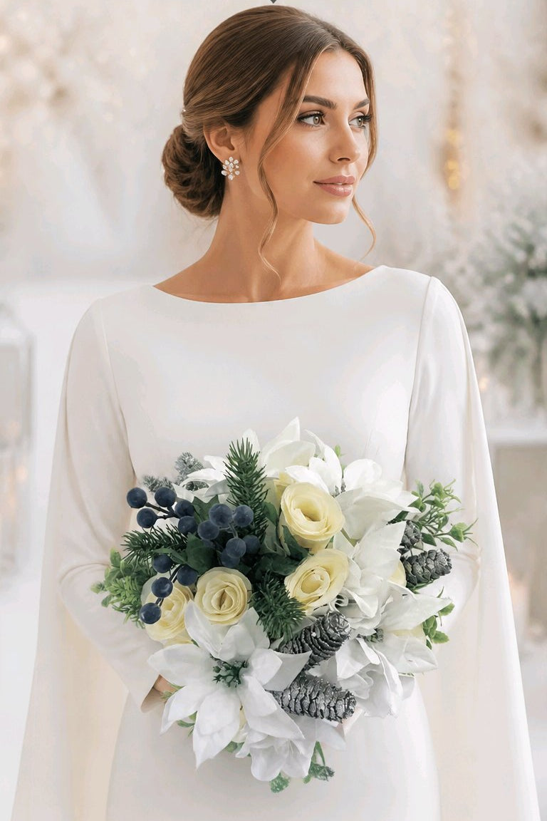 White & Silver Christmas Time Stunning Brides Wedding Bouquet