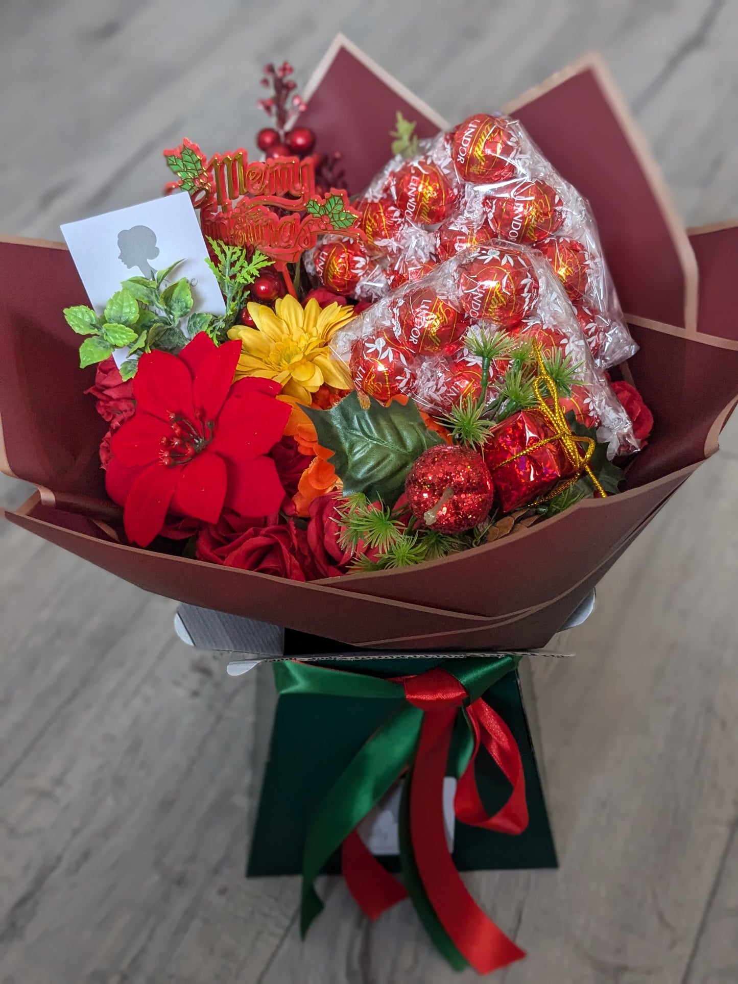 Christmas Red/Green Lindt Lindor Stunning Handtied Bouquet