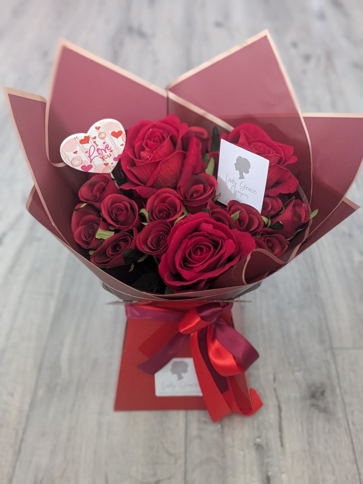 I Love You Red Stunning Handtied Silk Flowers Bouquet