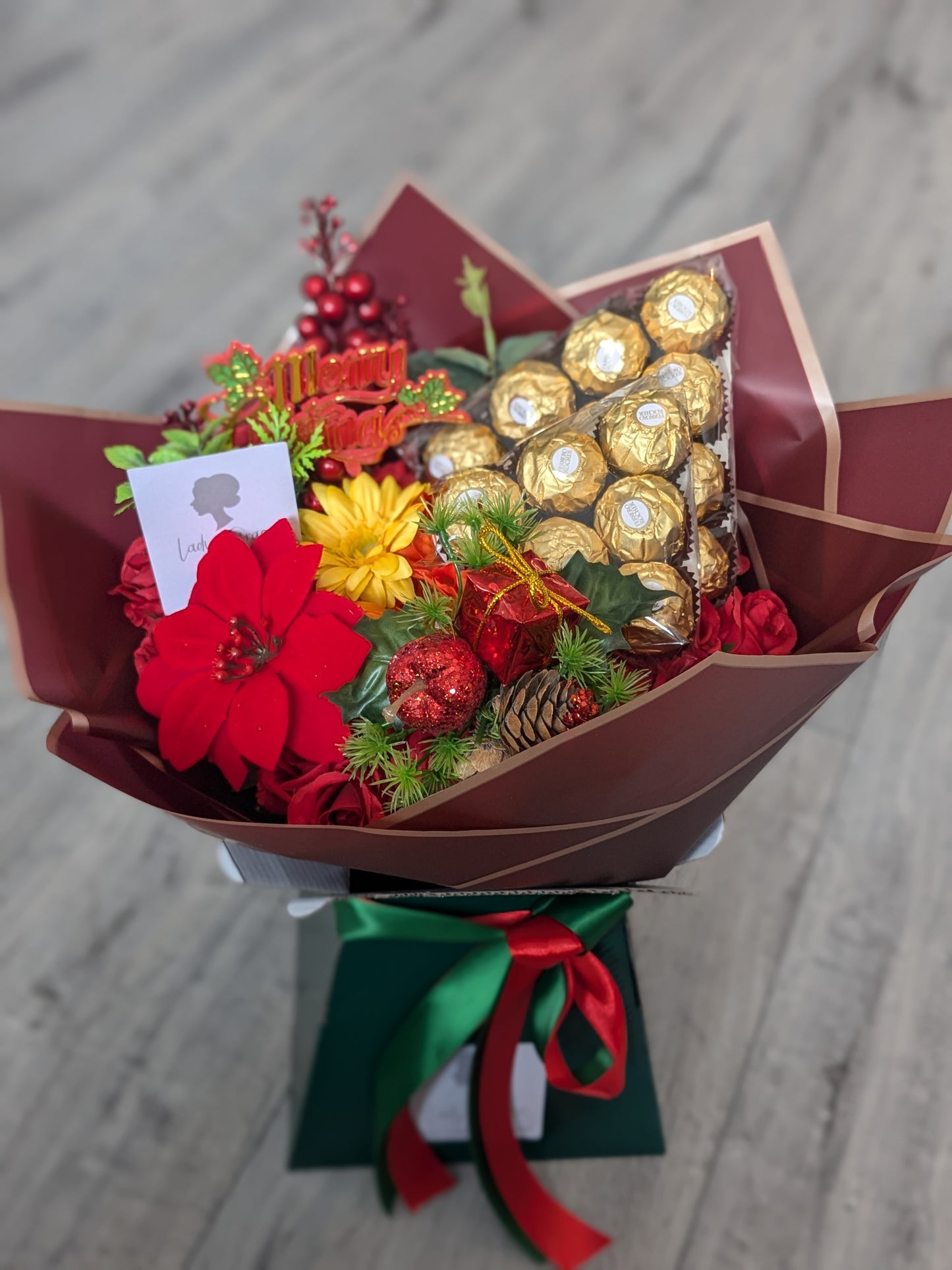 Christmas Red/Green Ferrero Rocher Stunning Handtied Bouquet