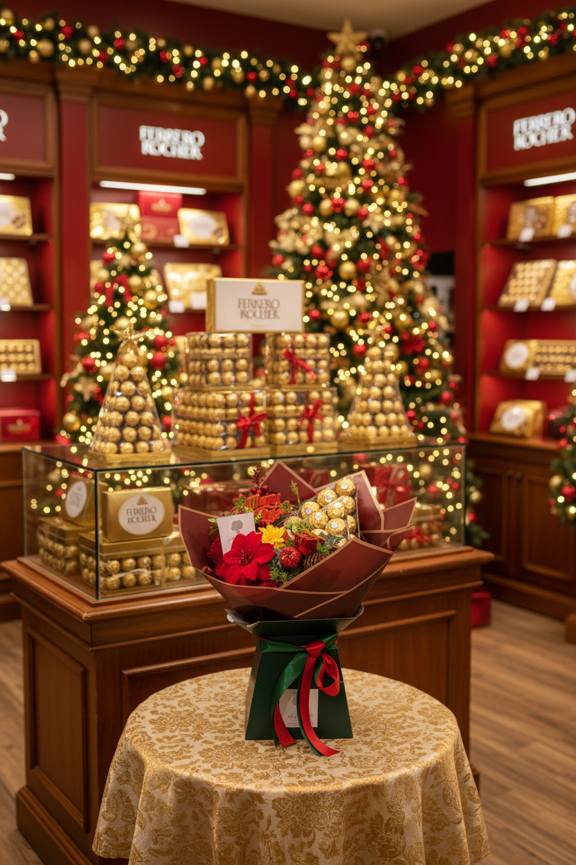 Christmas Red/Green Ferrero Rocher Stunning Handtied Bouquet
