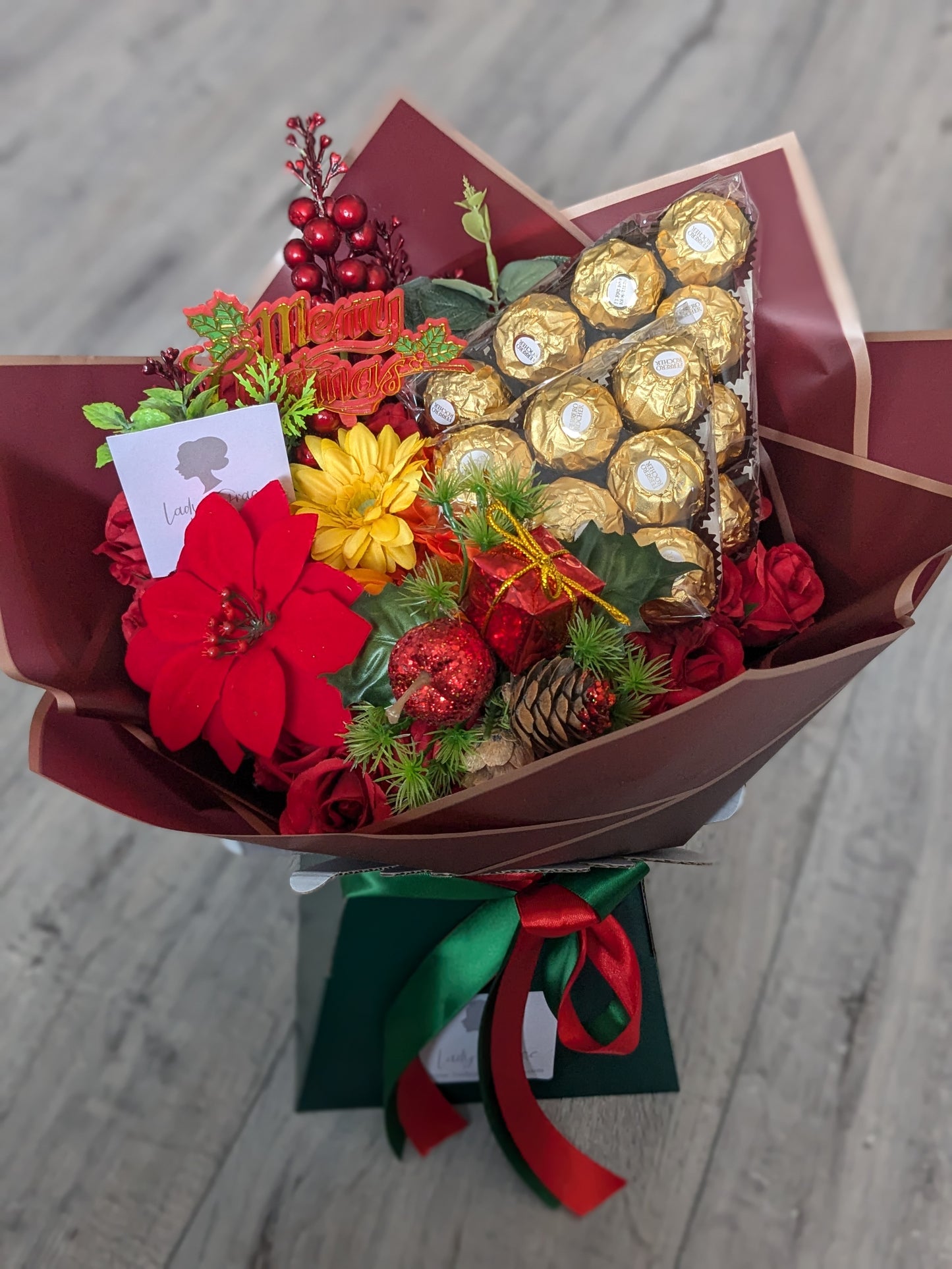 Christmas Red/Green Ferrero Rocher Stunning Handtied Bouquet