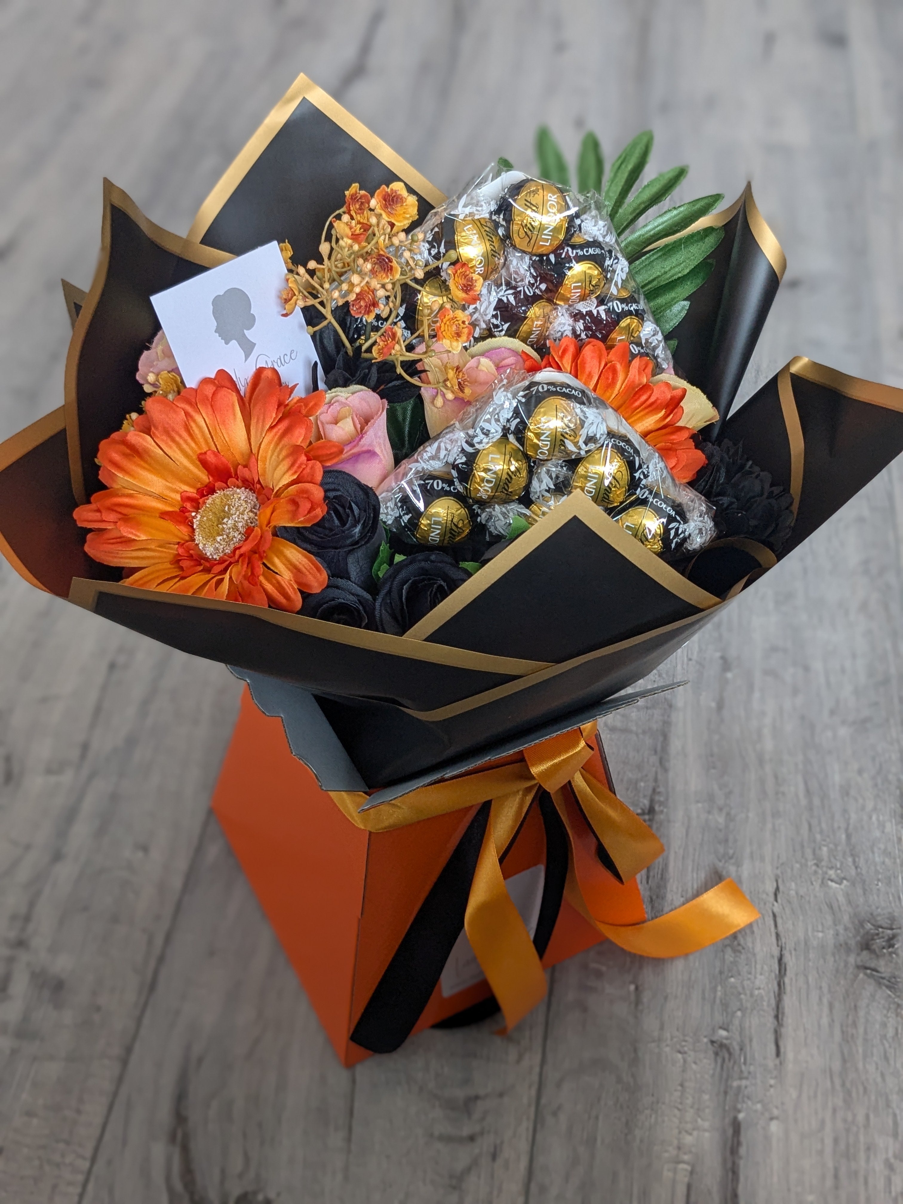 Orange & Black Dark Lindt Stunning Handtied Bouquet – Lady Grace