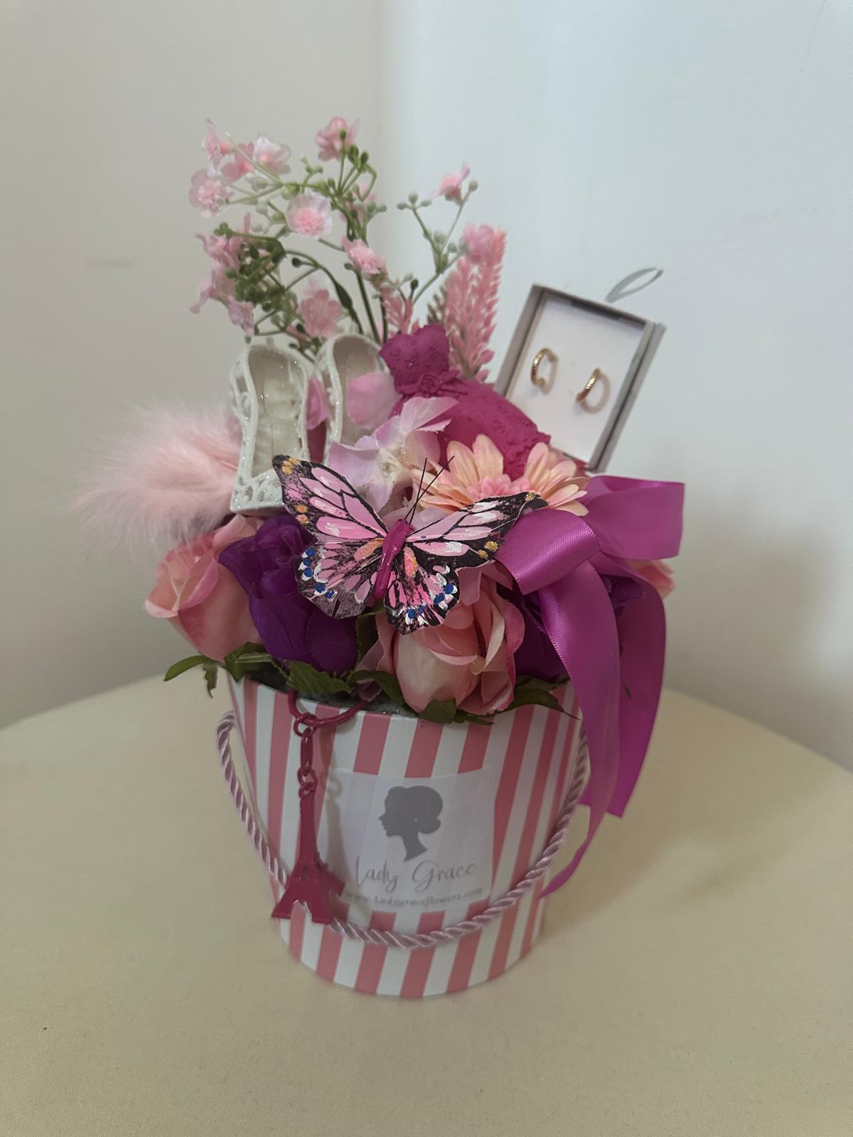 Emily in Paris inspired Hat Box & Earrings Silk Flowers Gift Hamper