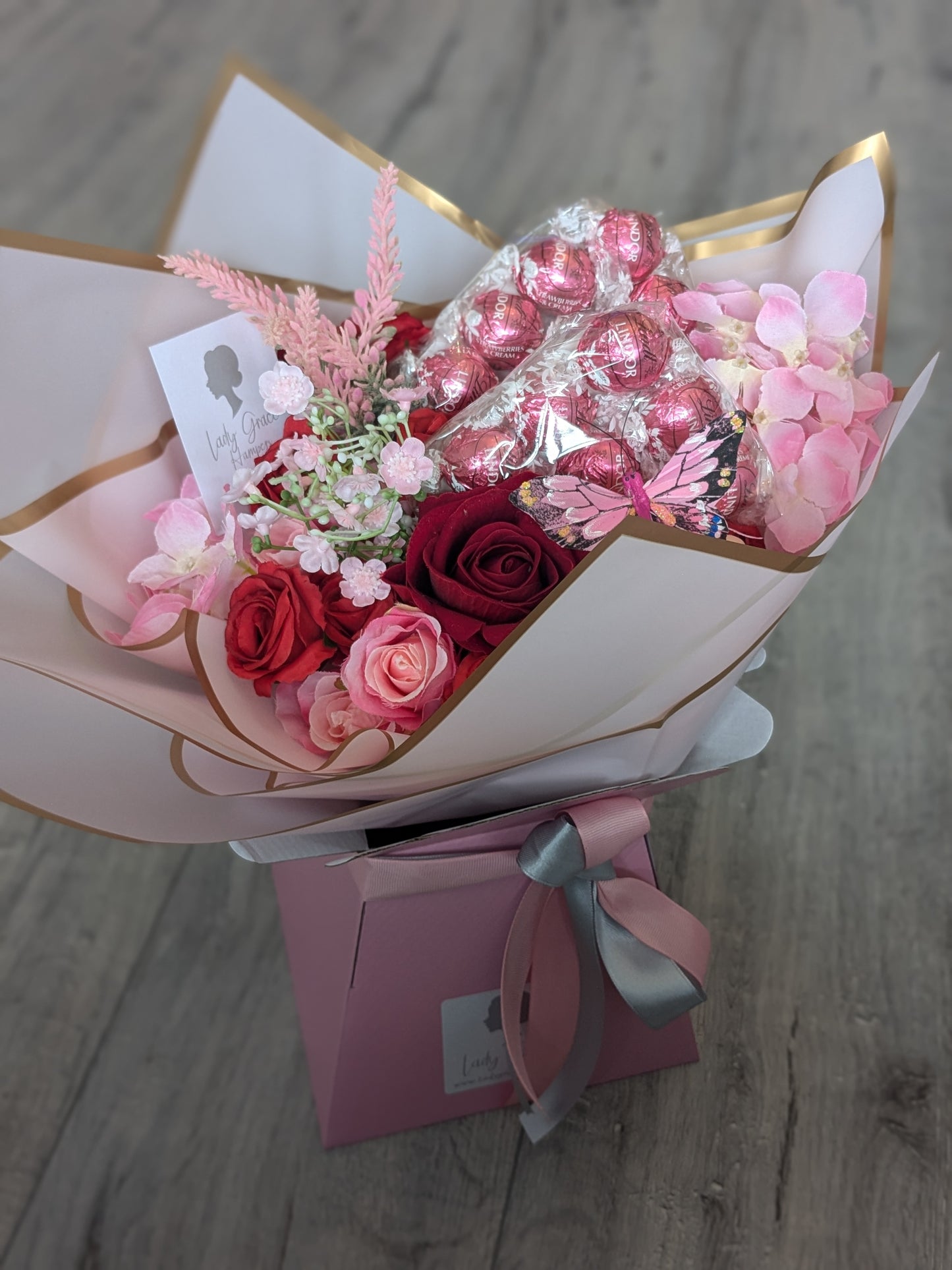 Pink Strawberry and Cream Lindt Stunning Handtied Bouquet