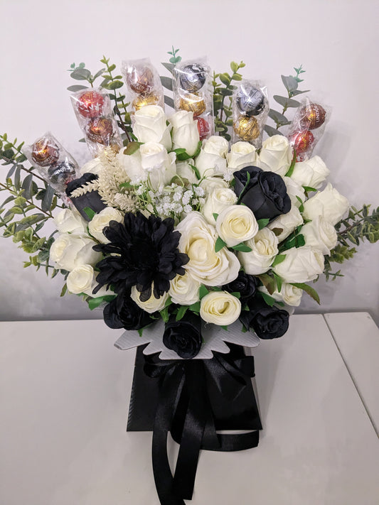 Lindt Lindor Black & Cream Stunning Silk Flowers Bouquet Gift