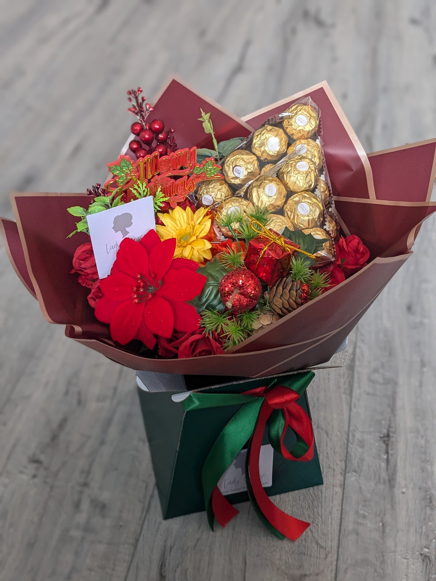 Christmas Red/Green Ferrero Rocher Stunning Handtied Bouquet