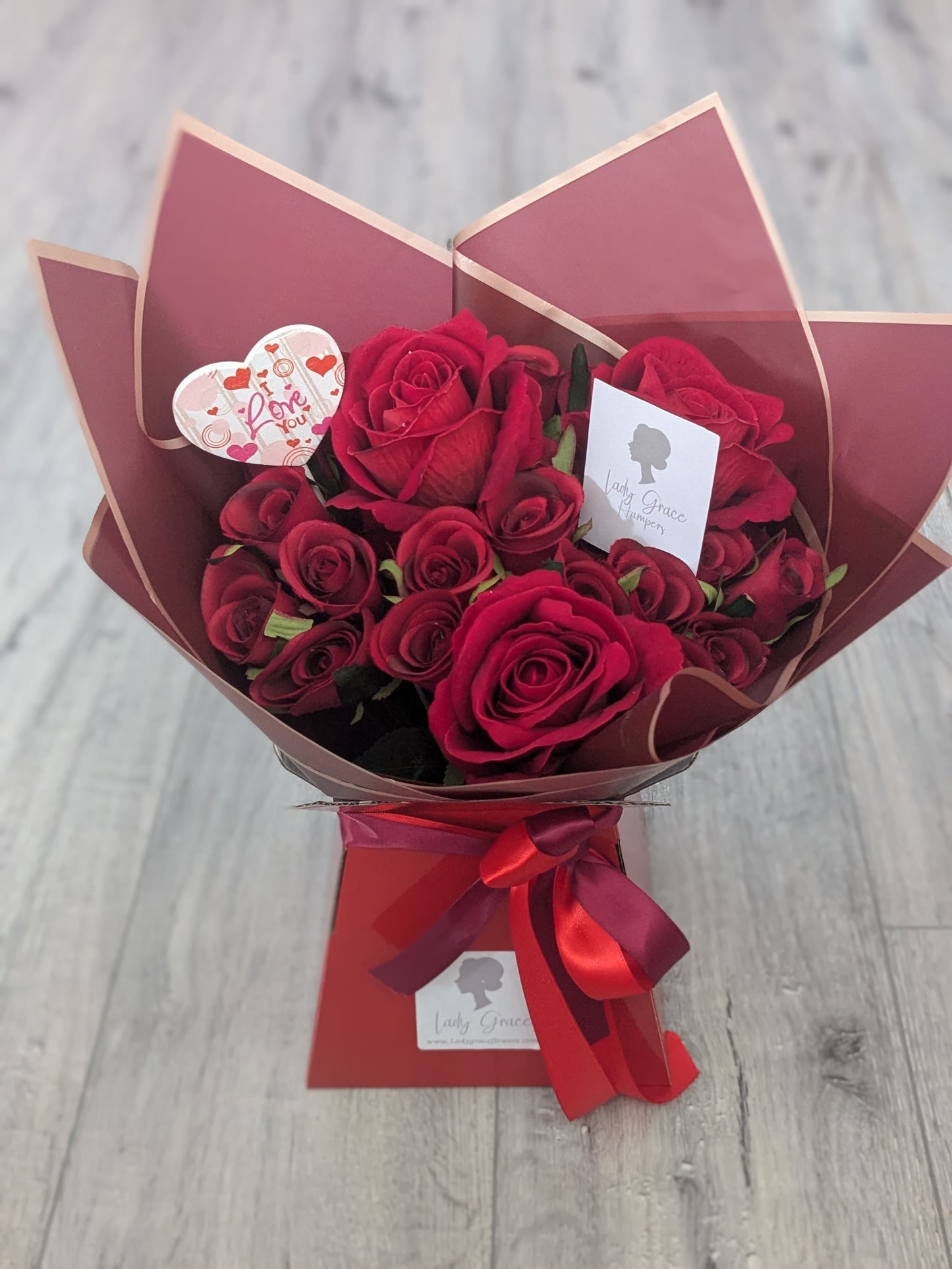 I Love You Red Stunning Handtied Silk Flowers Bouquet