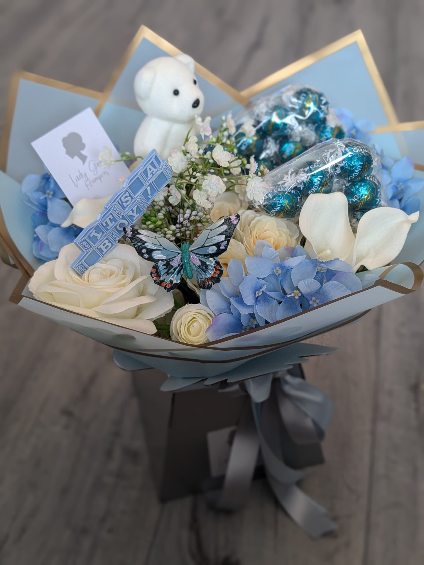 Baby Boy Lindt Salted Caramel Stunning Handtied Bouquet