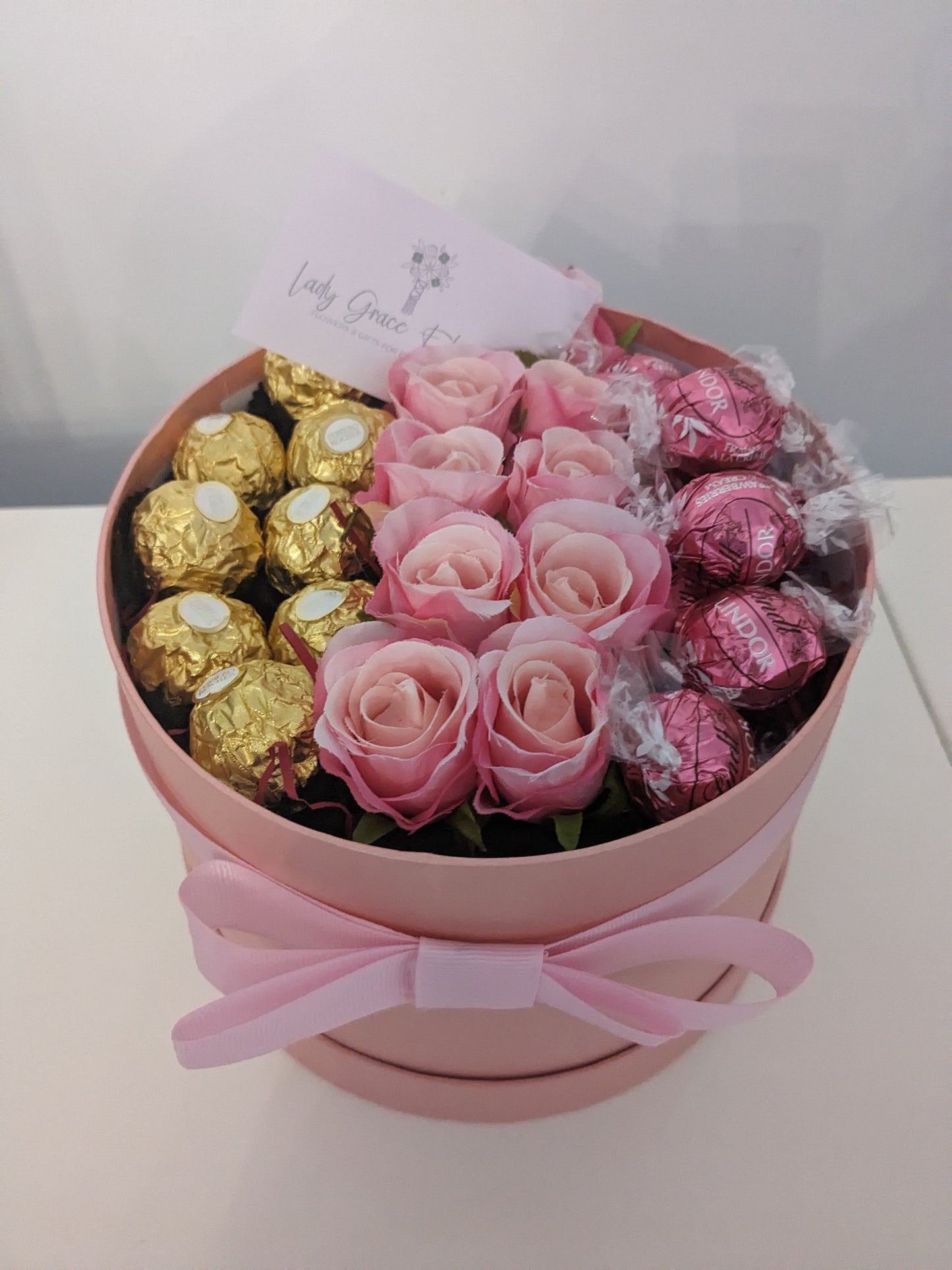 Ferrero & Lindt Hat Box Silk Flowers Gift - Small