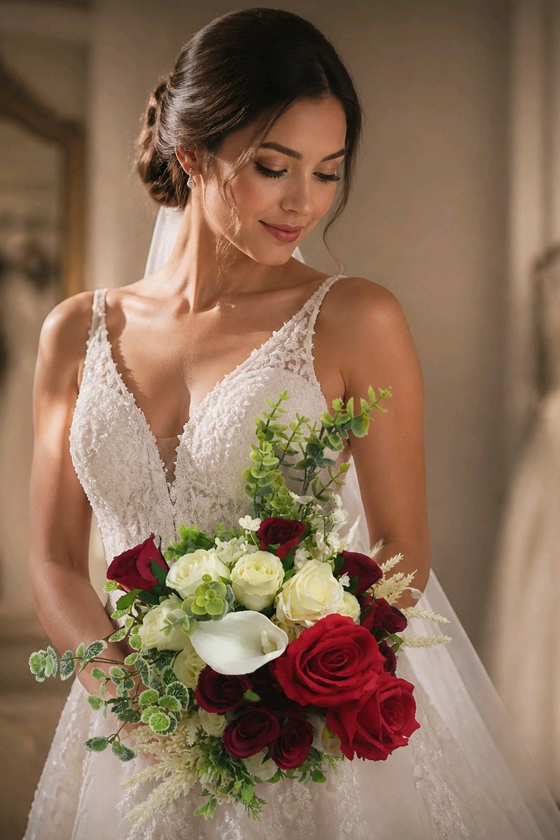Red & Cream Stunning Brides Wedding Bouquet