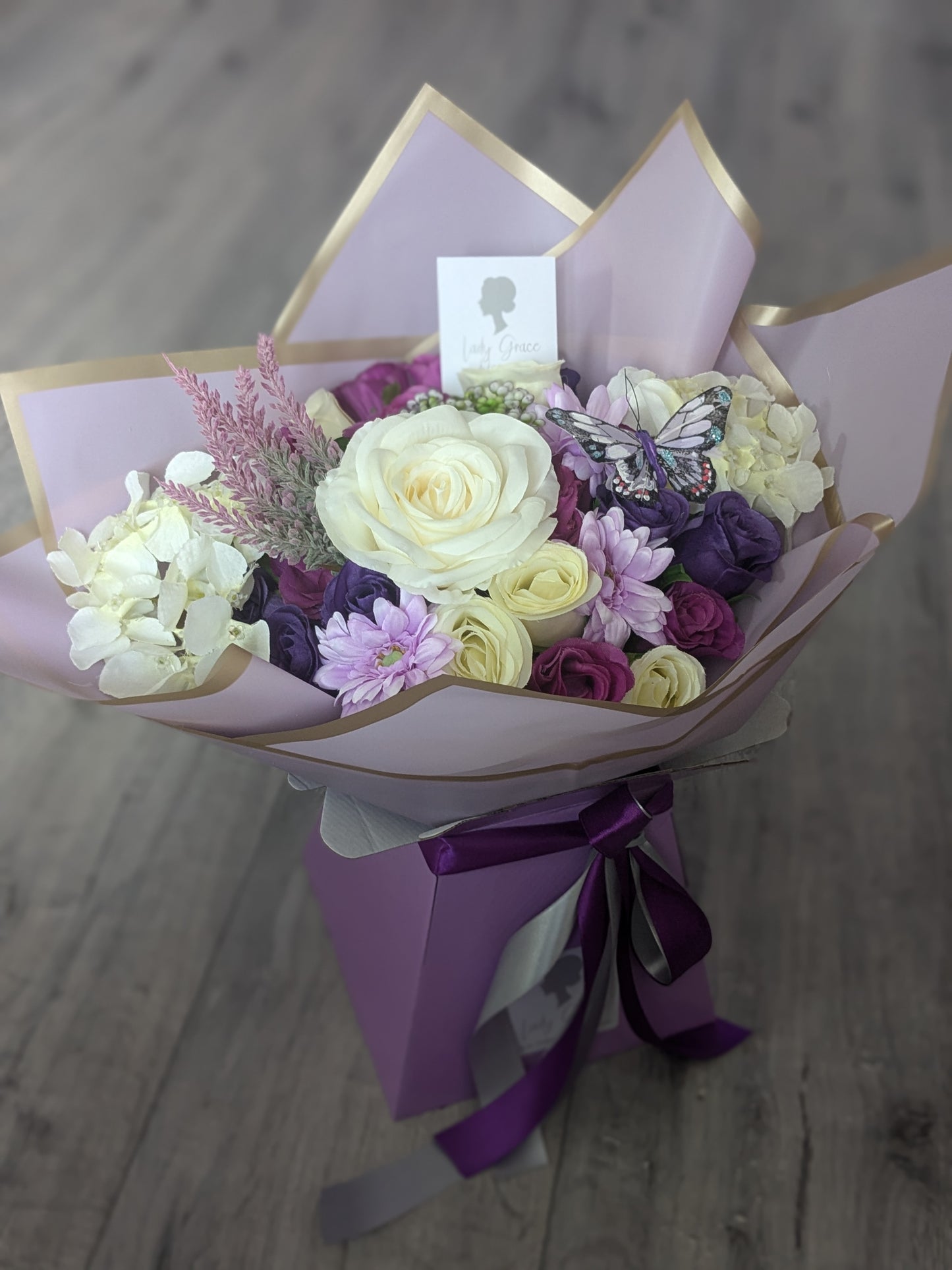 Purple & Cream Stunning Handtied Bouquet