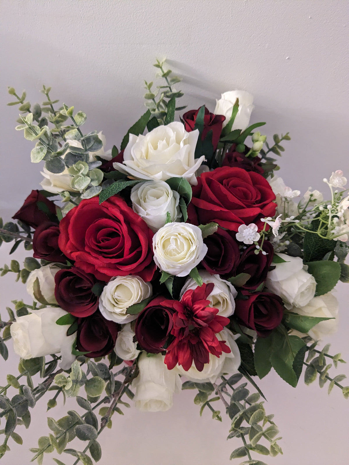 Red & Cream Stunning Silk Flowers Hat Box