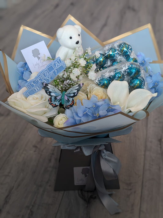 Baby Boy Lindt Salted Caramel Stunning Handtied Bouquet