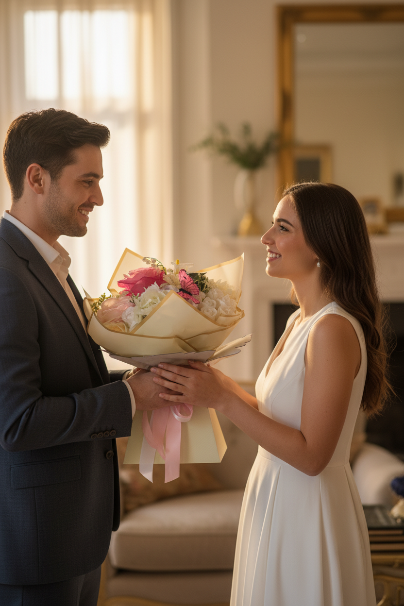 Cream/Pink Silk Flowers Hand Tied Bouquet