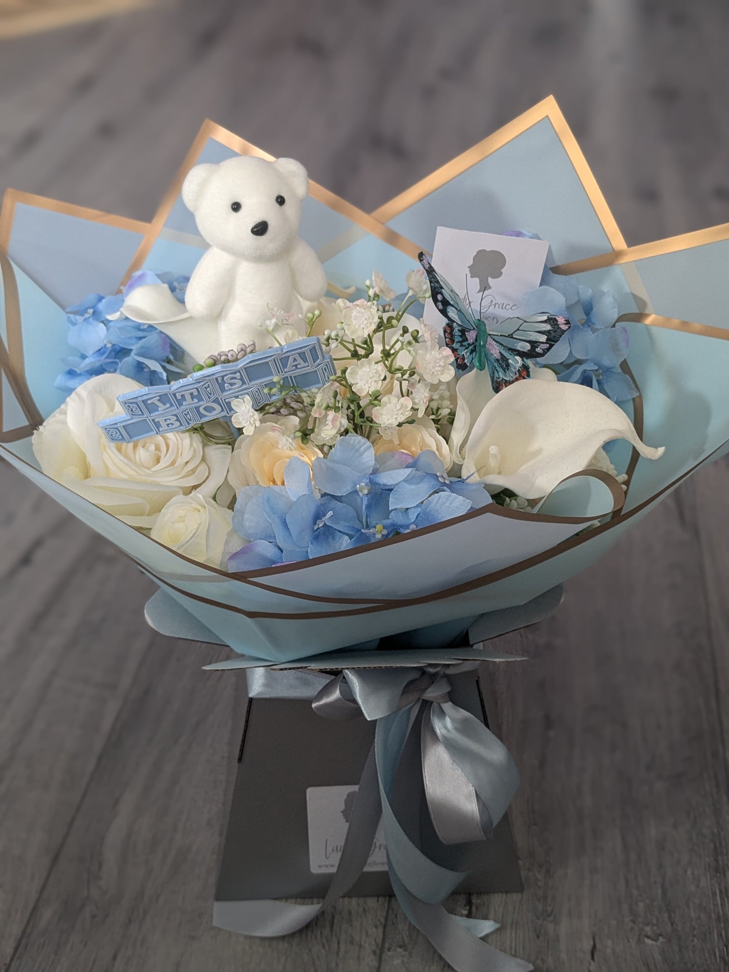 Baby Boy Blue Stunning Handtied Bouquet