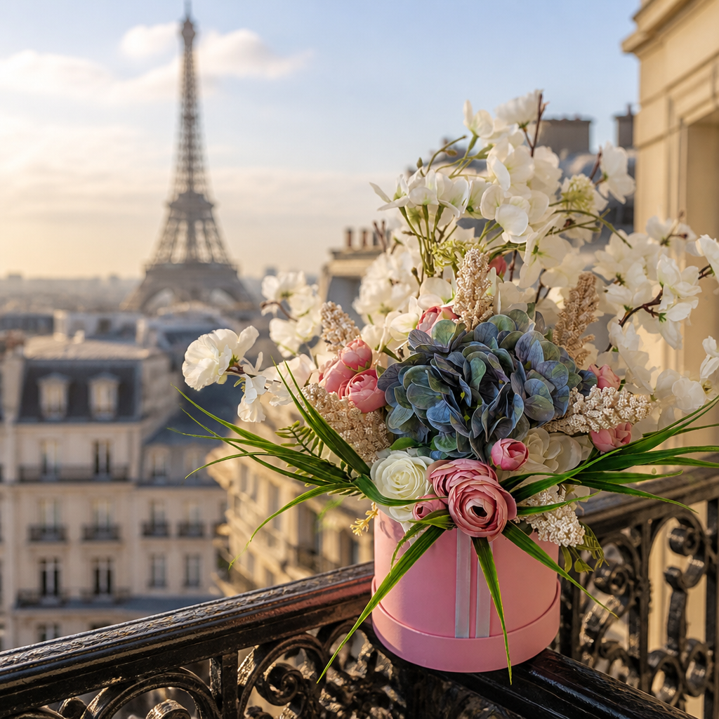 Pink & Blue Stunning Silk Flowers Hat Box