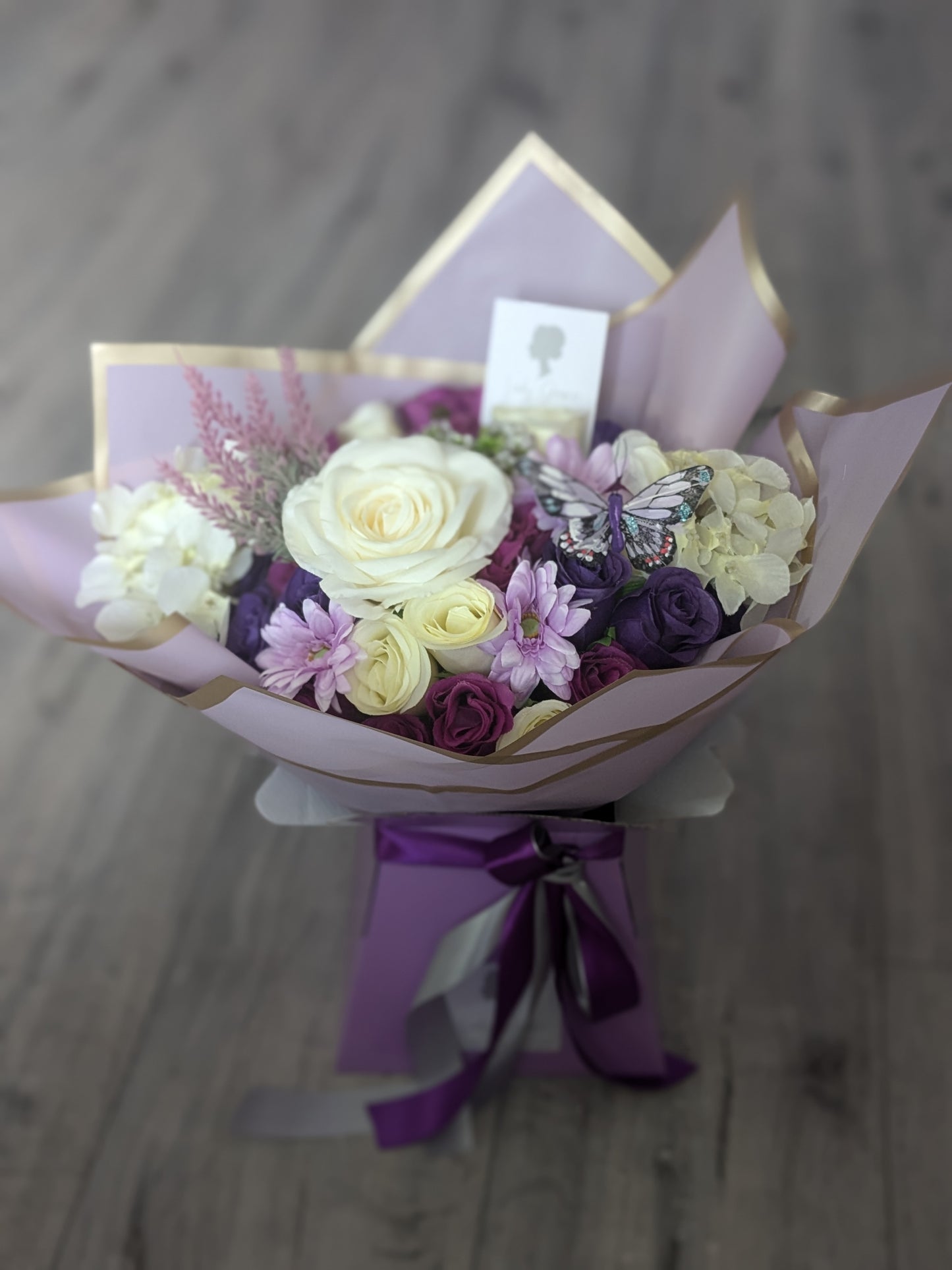 Purple & Cream Stunning Handtied Bouquet