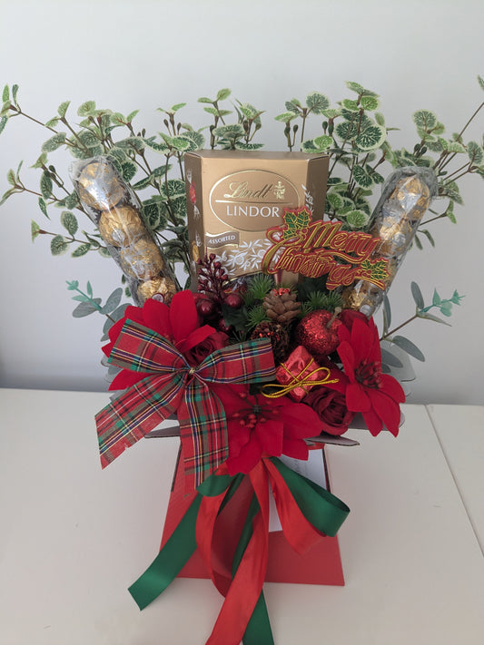 Stunning Christmas Lindt and Ferrero Silk Flowers Bouquet Gift