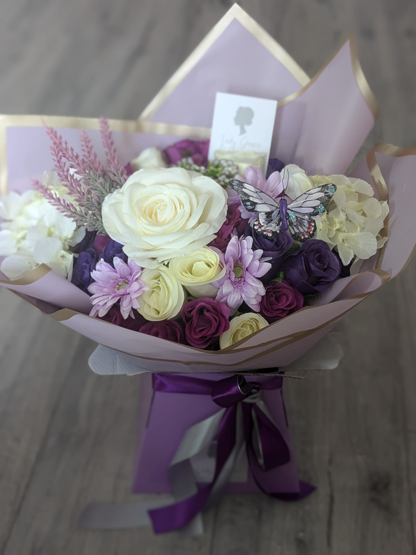 Purple & Cream Stunning Handtied Bouquet