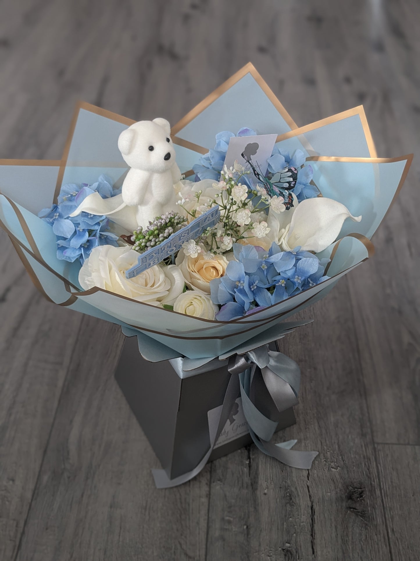 Baby Boy Blue Stunning Handtied Bouquet