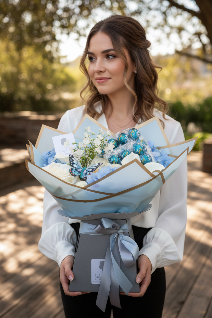 Blue Lindt Salted Caramel Stunning Handtied Bouquet