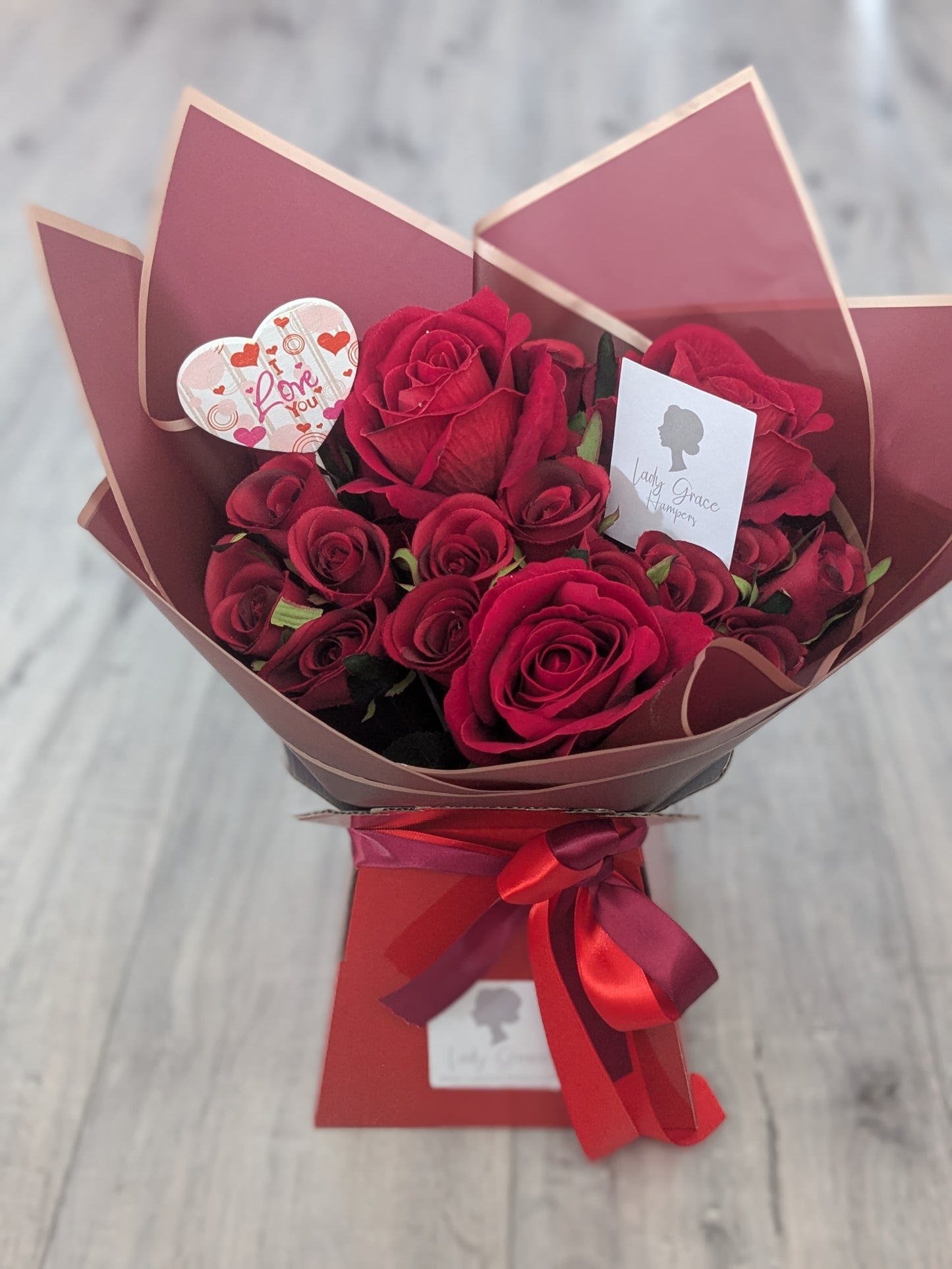 I Love You Red Stunning Handtied Silk Flowers Bouquet