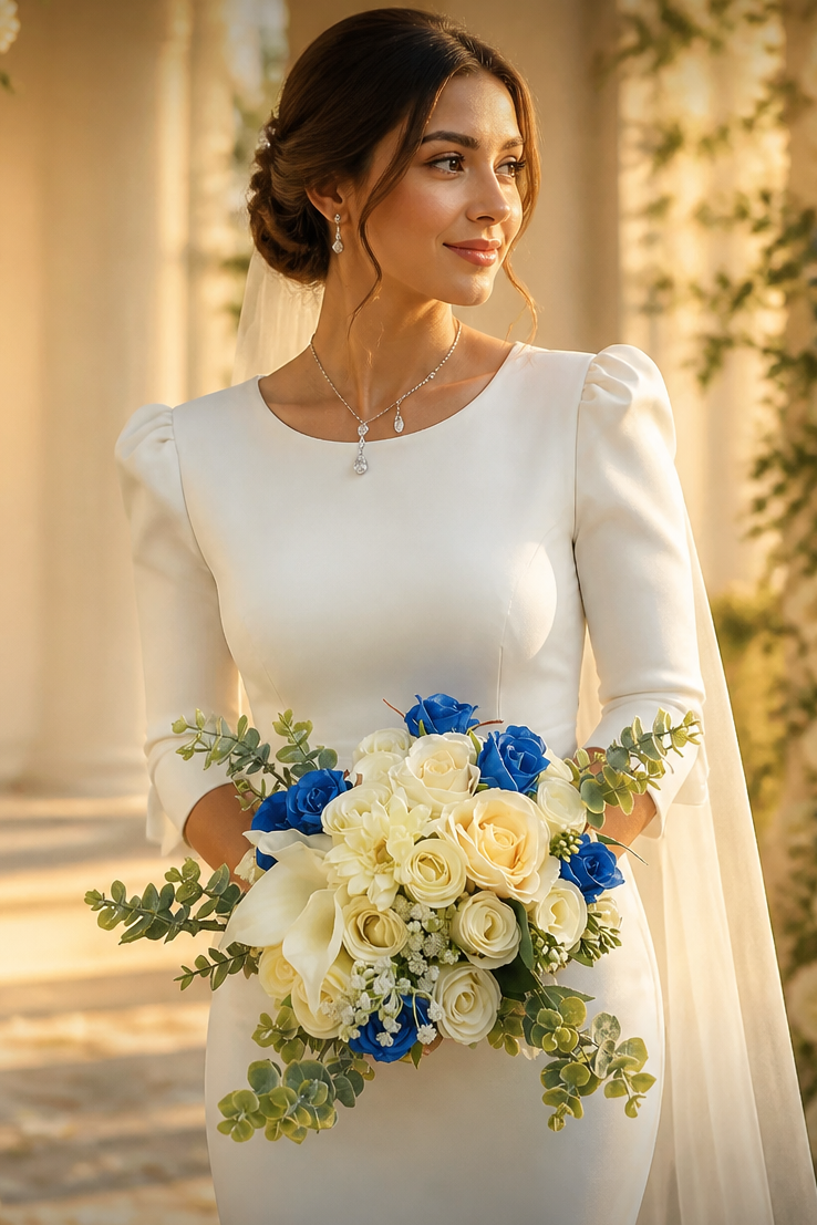 Cream & Blue Stunning Brides Wedding Bouquet