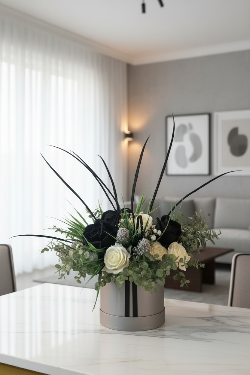 Silver Black Cream Stunning Silk Flowers Hat Box