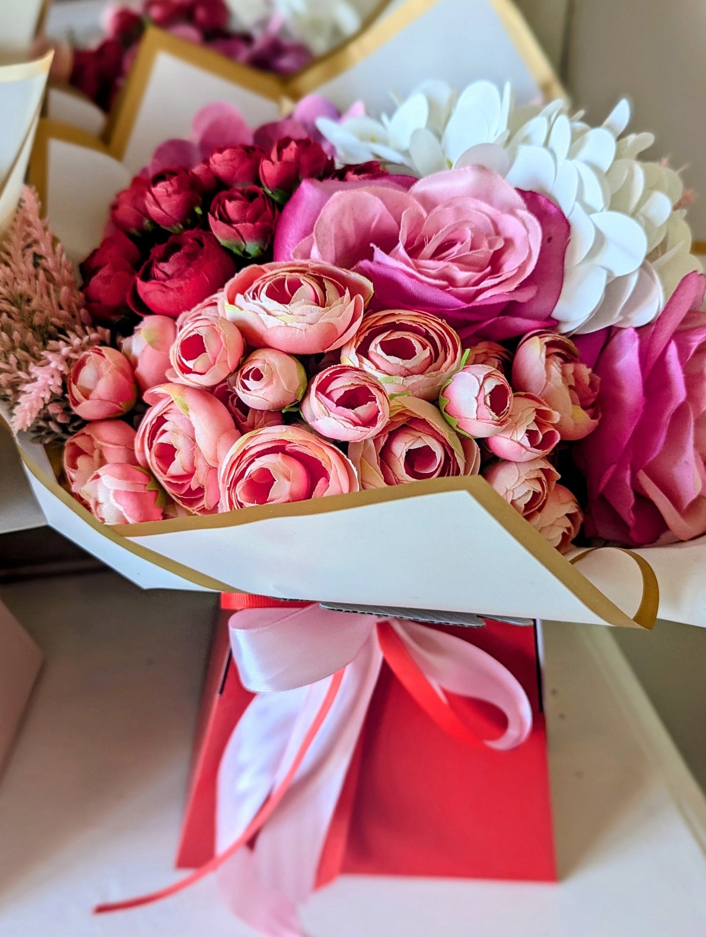 Pink/Red Peonies Hand tied Bouquet Gift