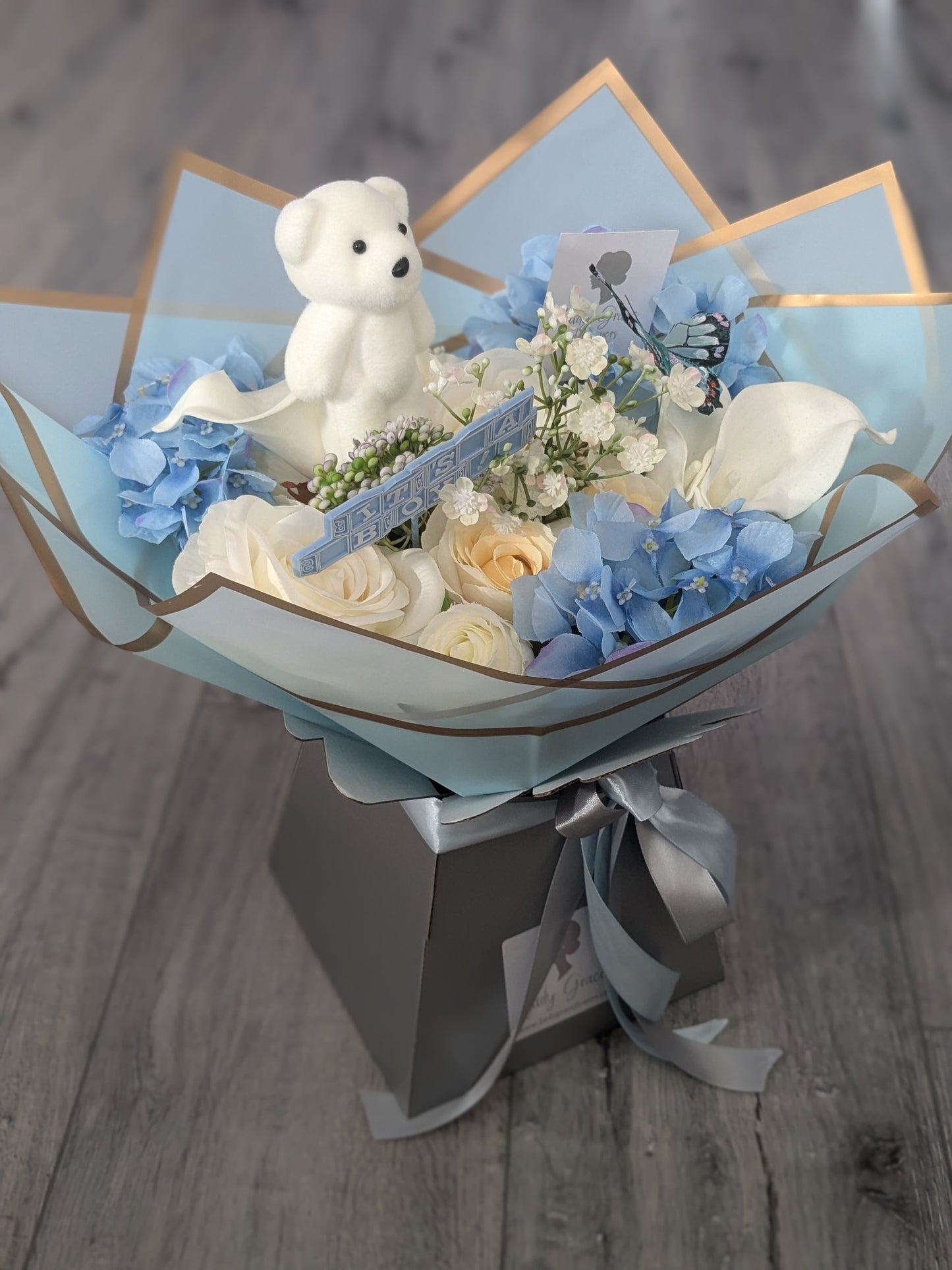 Baby Boy Blue Stunning Handtied Bouquet