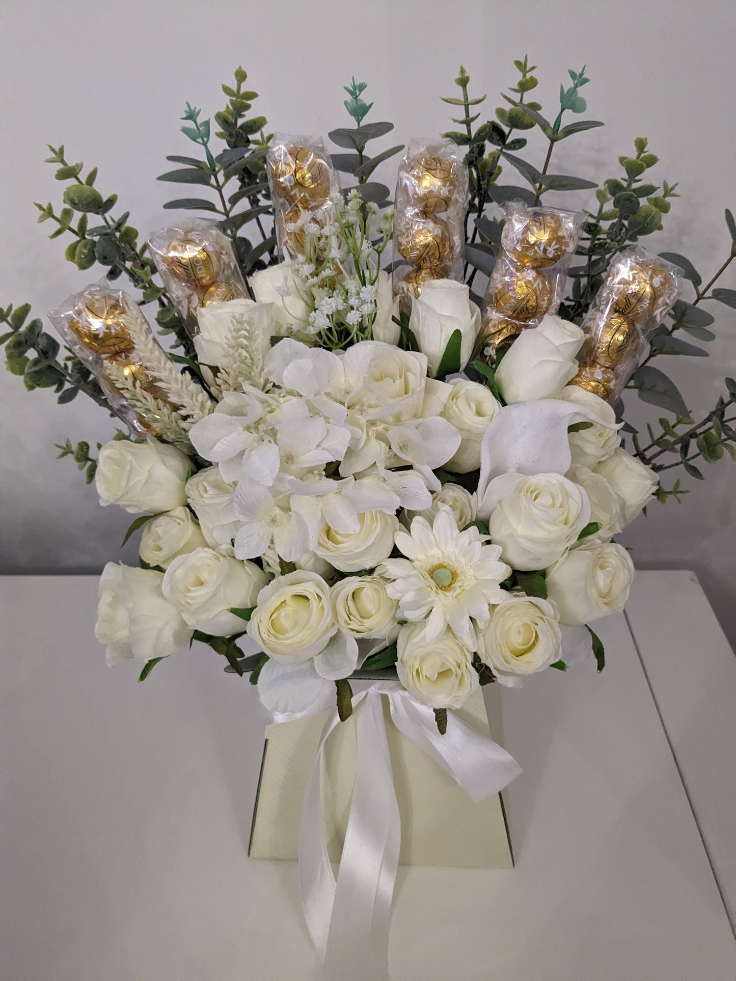 Lindt Lindor Cream Stunning Silk Flowers Bouquet Gift