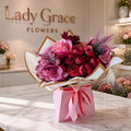 Dark Pink/Red Peonies Hand tied Bouquet Gift