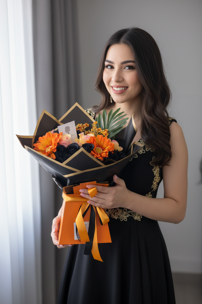Orange & Black Stunning Handtied Bouquet